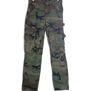 EPTM Unisex Size S/30 Cotton Green Brown Pockets Camouflage Cargo Pants